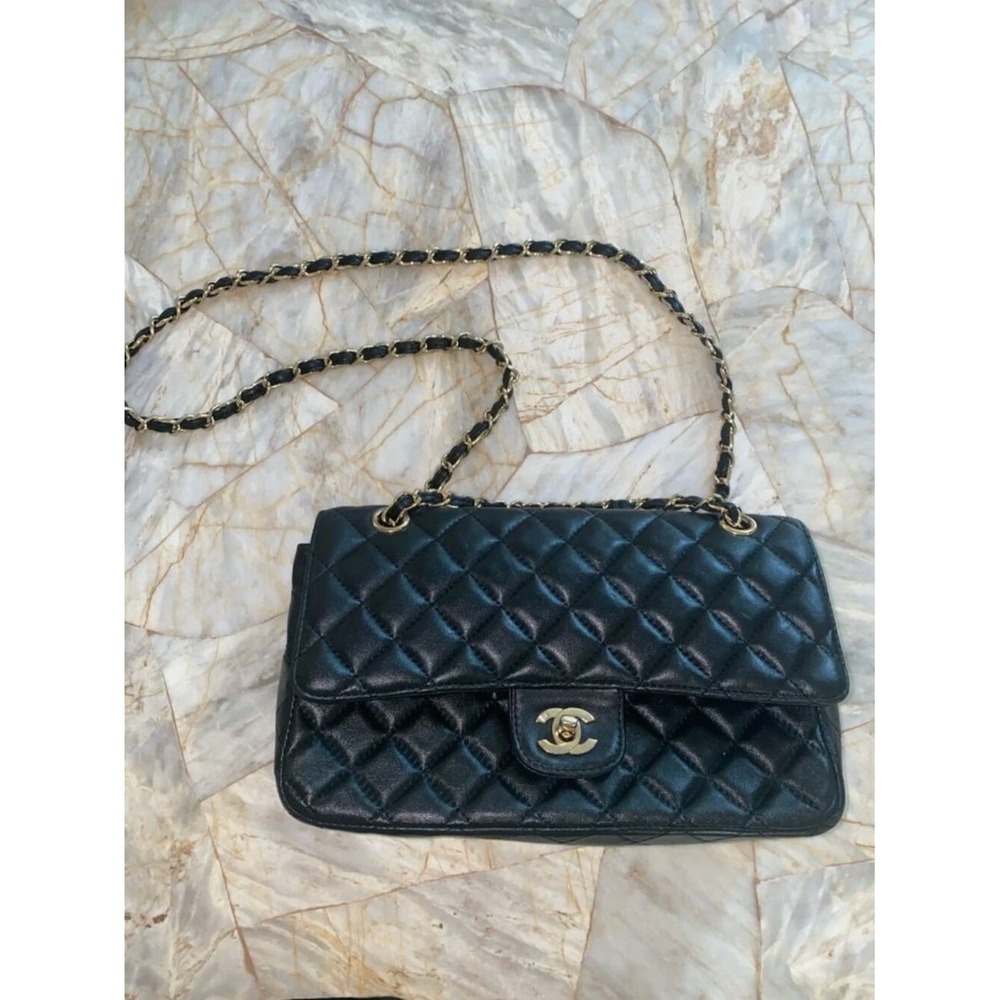 Chanel Classic Double Flap Bag Black Quilted Lambskin Gold Hardware Shoulder Bag